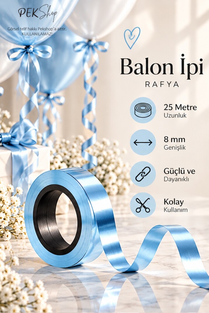 Mavi Rafya Balon İpi - 25 Metre - 1 Adet - 1