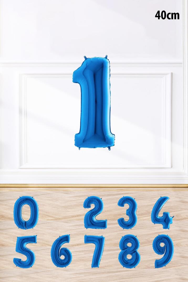 Mavi Renk Rakam Folyo Balon Mavi Yaş Balonu Sayı Balonlar 16 inç 40 cm - 1