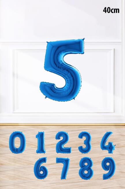 Mavi Renk Rakam Folyo Balon Mavi Yaş Balonu Sayı Balonlar 16 inç 40 cm - 6