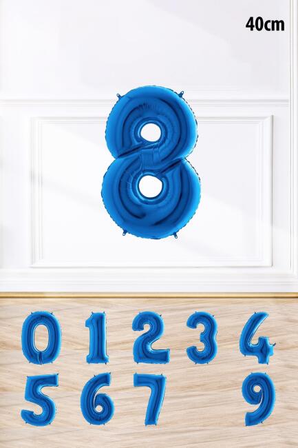 Mavi Renk Rakam Folyo Balon Mavi Yaş Balonu Sayı Balonlar 16 inç 40 cm - 9