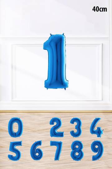Mavi Renk Rakam Folyo Balon Mavi Yaş Balonu Sayı Balonlar 16 inç 40 cm - 1