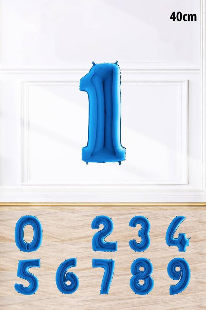 Mavi Renk Rakam Folyo Balon Mavi Yaş Balonu Sayı Balonlar 16 inç 40 cm - 1