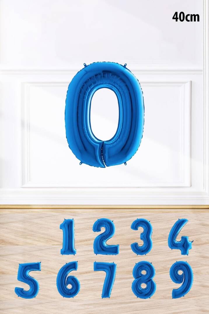 Mavi Renk Rakam Folyo Balon Mavi Yaş Balonu Sayı Balonlar 16 inç 40 cm - 2