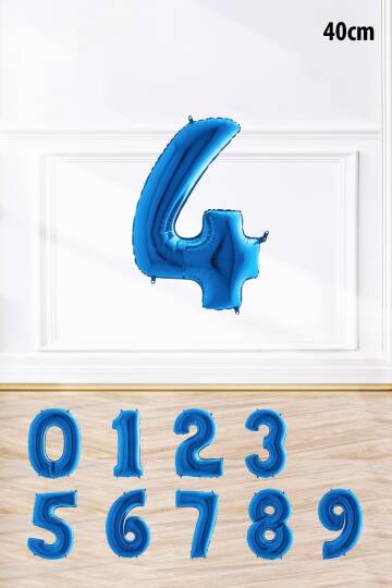 Mavi Renk Rakam Folyo Balon Mavi Yaş Balonu Sayı Balonlar 16 inç 40 cm - 5