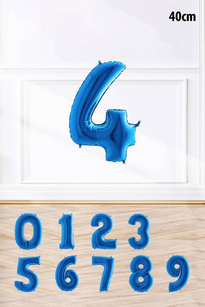 Mavi Renk Rakam Folyo Balon Mavi Yaş Balonu Sayı Balonlar 16 inç 40 cm - 5