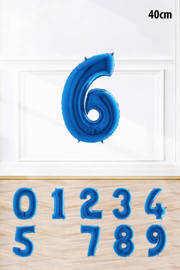 Mavi Renk Rakam Folyo Balon Mavi Yaş Balonu Sayı Balonlar 16 inç 40 cm - 7