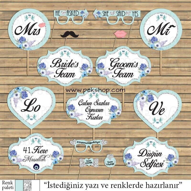 Mavi Şakayık Konsept Konuşma Balonları Seti - 1