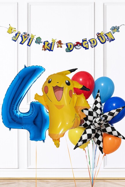 Mavi Yaş Balonlu Pikachu Tema Doğum Günü Balon Seti Set285 - 7