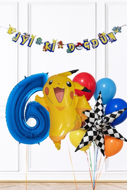 Mavi Yaş Balonlu Pikachu Tema Doğum Günü Balon Seti Set285 - 11