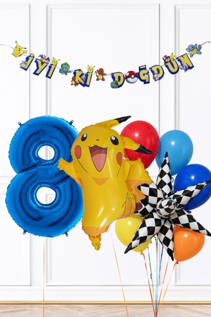 Mavi Yaş Balonlu Pikachu Tema Doğum Günü Balon Seti Set285 - 15