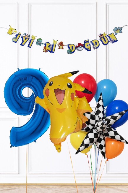 Mavi Yaş Balonlu Pikachu Tema Doğum Günü Balon Seti Set285 - 17