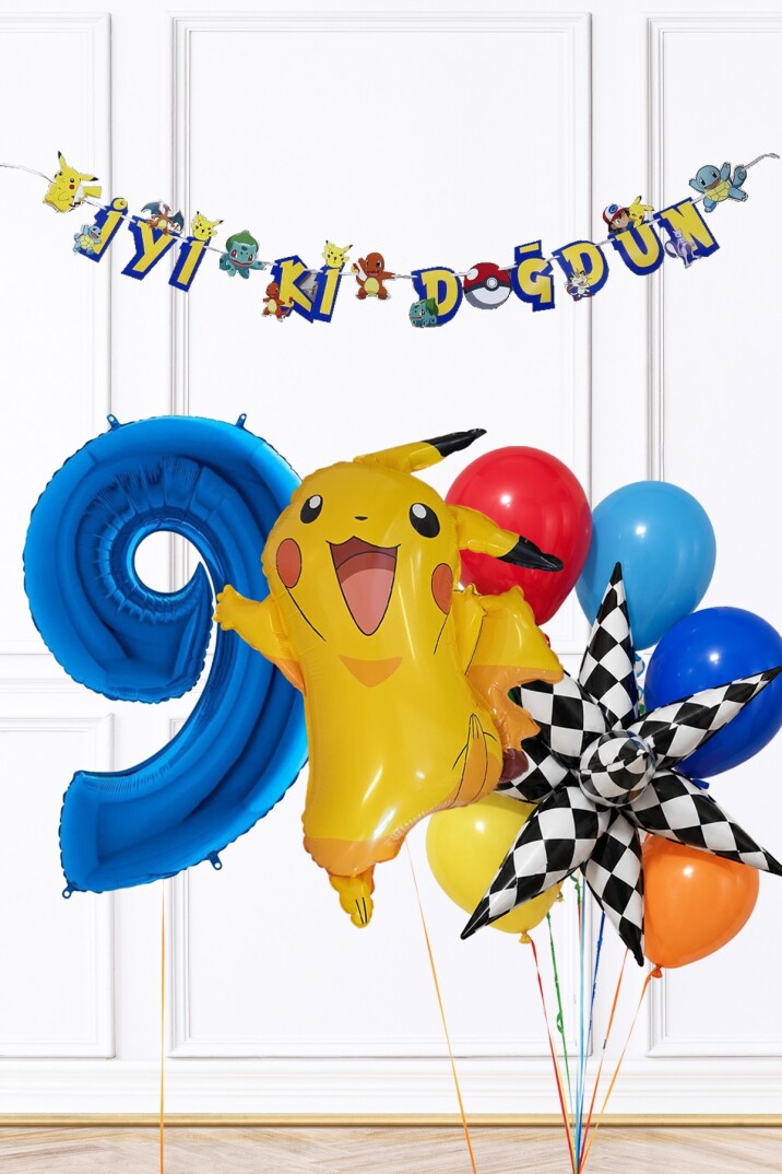 Mavi Yaş Balonlu Pikachu Tema Doğum Günü Balon Seti Set285 - 17