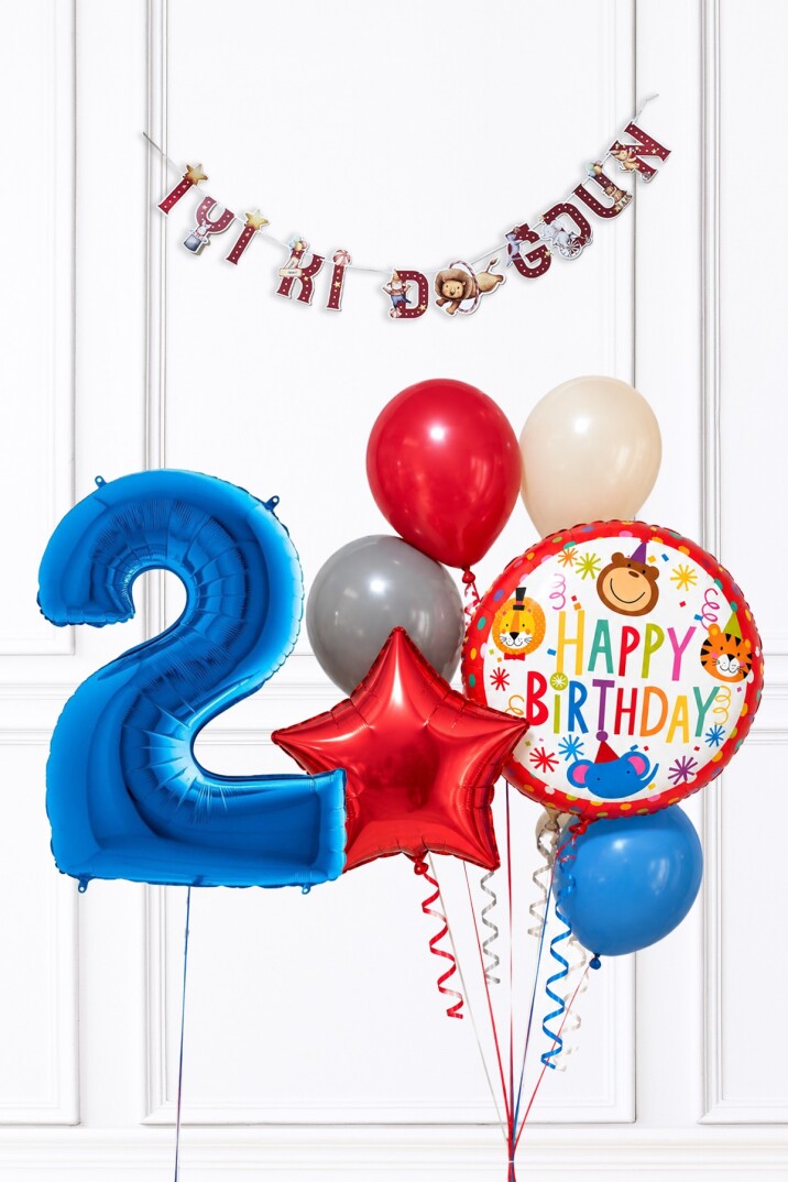 Mavi Yaş Balonlu Sirk Konsept Doğum Günü Balon Süsleme Seti Set281  - 3