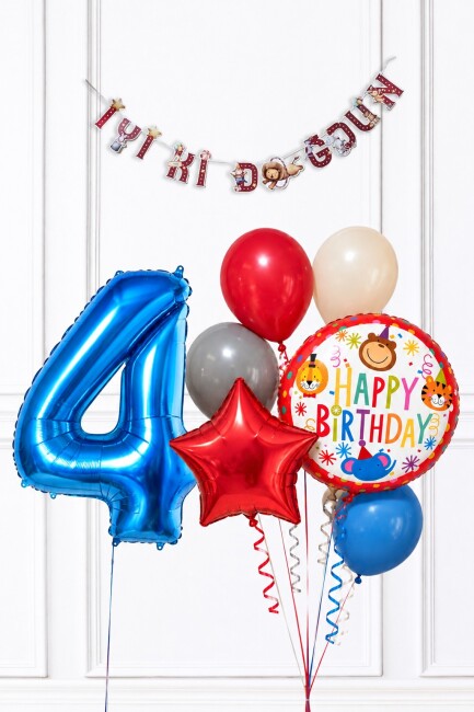 Mavi Yaş Balonlu Sirk Konsept Doğum Günü Balon Süsleme Seti Set281  - 7