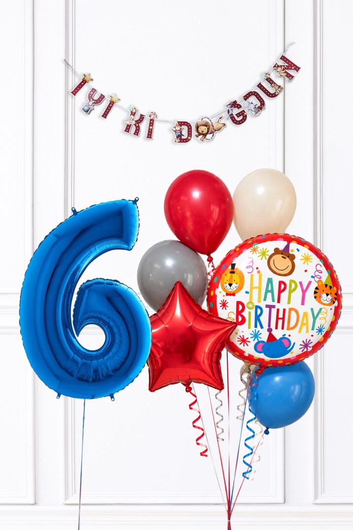 Mavi Yaş Balonlu Sirk Konsept Doğum Günü Balon Süsleme Seti Set281  - 11