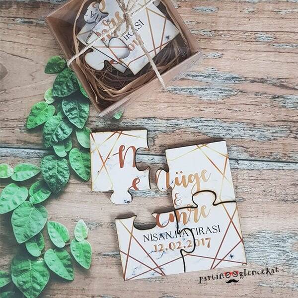 Mermer Gold Konsept Ahşap Magnet Puzzle - 1
