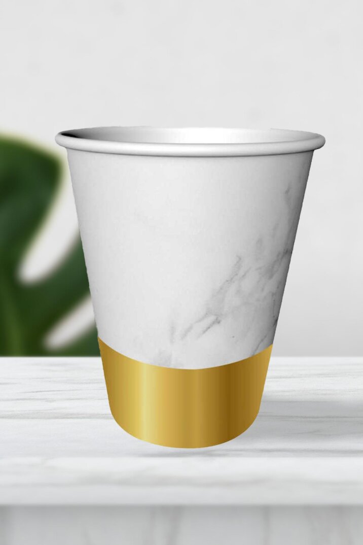 Mermer Gold Varak Karton Bardak 8oz 6lı - 1