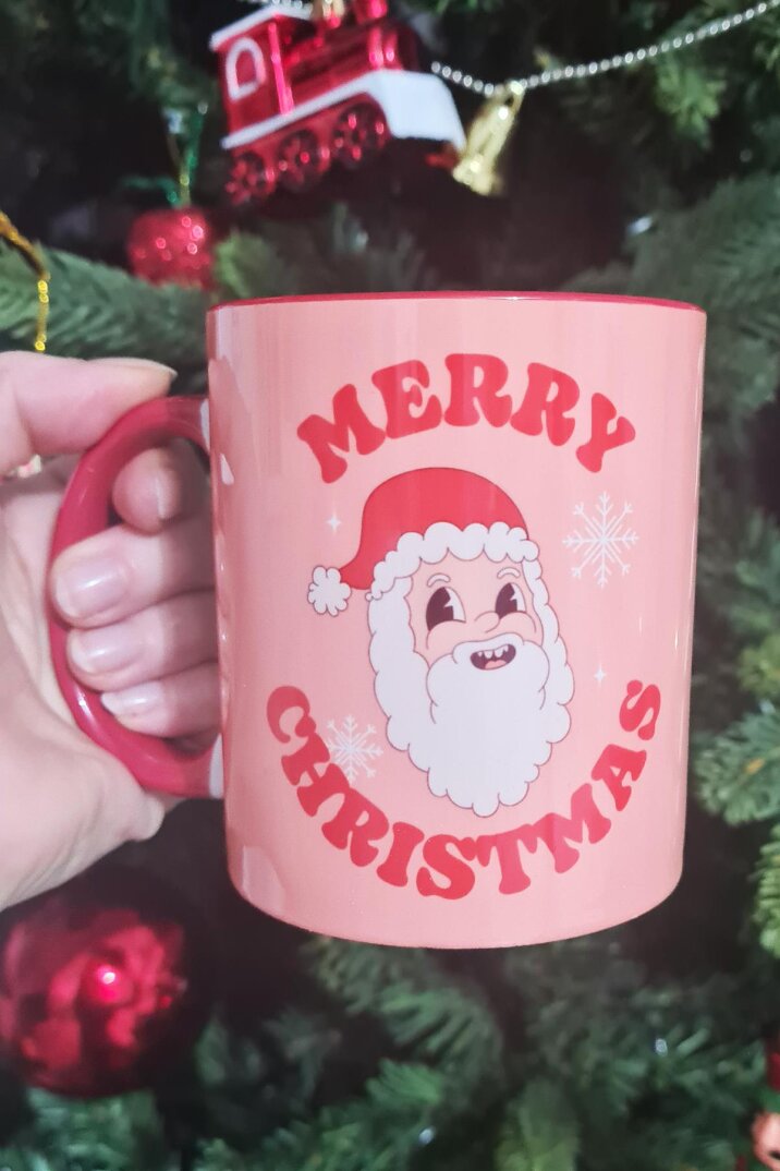 Merry Christmas Santa Yılbaşı Desenli Kırmızı Kupa Bardak - 1