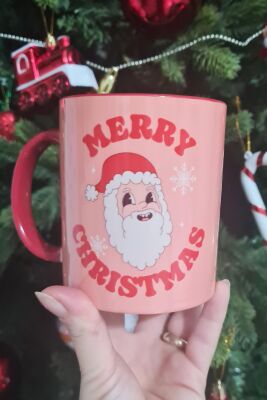 Merry Christmas Santa Yılbaşı Desenli Kırmızı Kupa Bardak - 2
