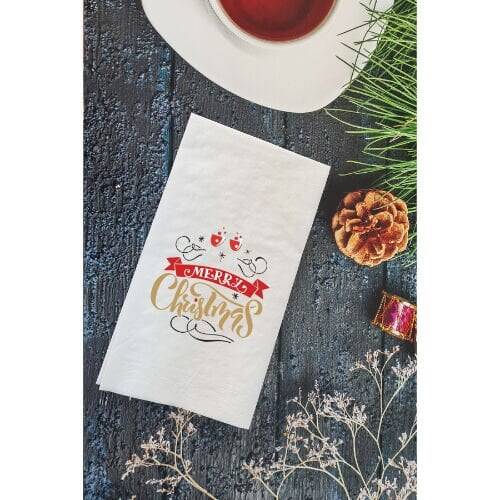 Merry Christmas Yazılı Yılbaşı Masası Sunum Peçetesi - 1