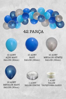 Metalik Mavi Gümüş Balon Zinciri 42 Parça - 2