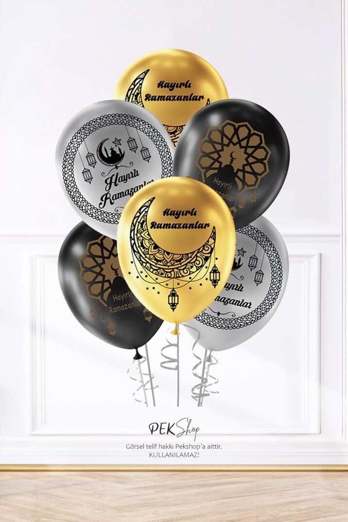 Metalik Renkler Ramazan Desen Baskılı 12inç Hoşgeldin Ramazan Balonları 10lu Paket - 1