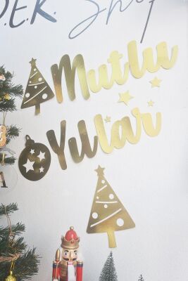 Metalize Gold Parlak Mutlu Yıllar Banner Yılbaşı Mekan Duvar Süslemesi - 2
