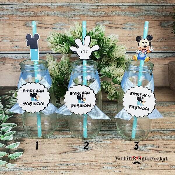 Mickey Mouse Konsept Pipet Süslü Limonata Şişesi - 1