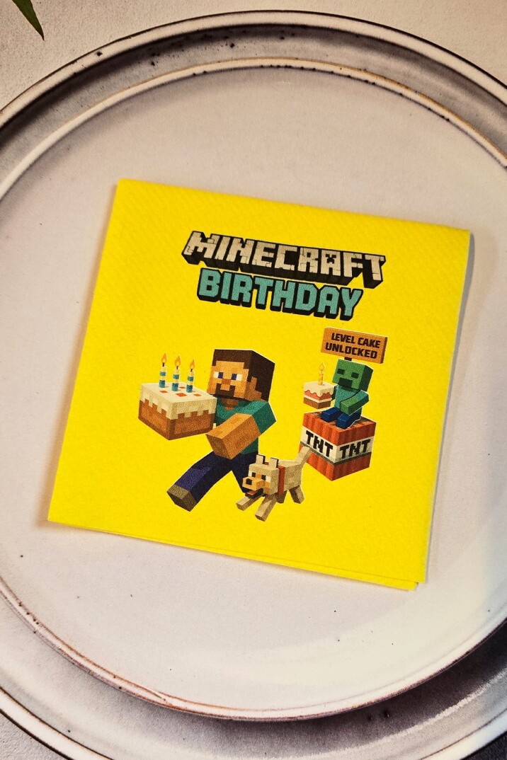 Minecraft Doğum Günü Peçetesi Sarı Kare Kumaş Dokulu 12 Adet - 2