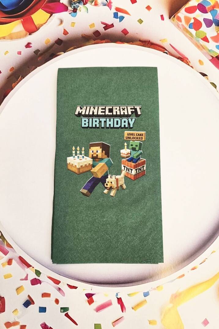 Minecraft Doğum Günü Peçetesi Yeşil 12li Paket - 1