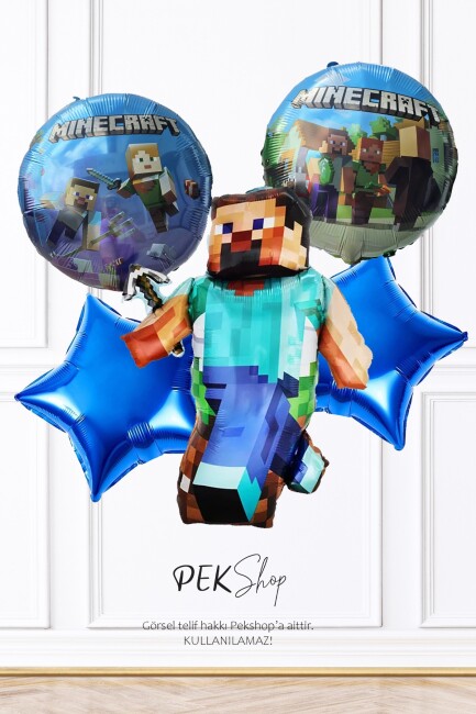 Minecraft Folyo Balon Seti 5li Minecraft Tema Doğum Günü Balonları - 1