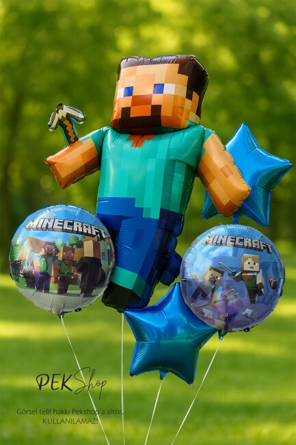 Minecraft Folyo Balon Seti 5li Minecraft Tema Doğum Günü Balonları - 2