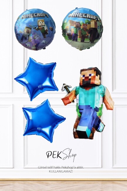 Minecraft Folyo Balon Seti 5li Minecraft Tema Doğum Günü Balonları - 3