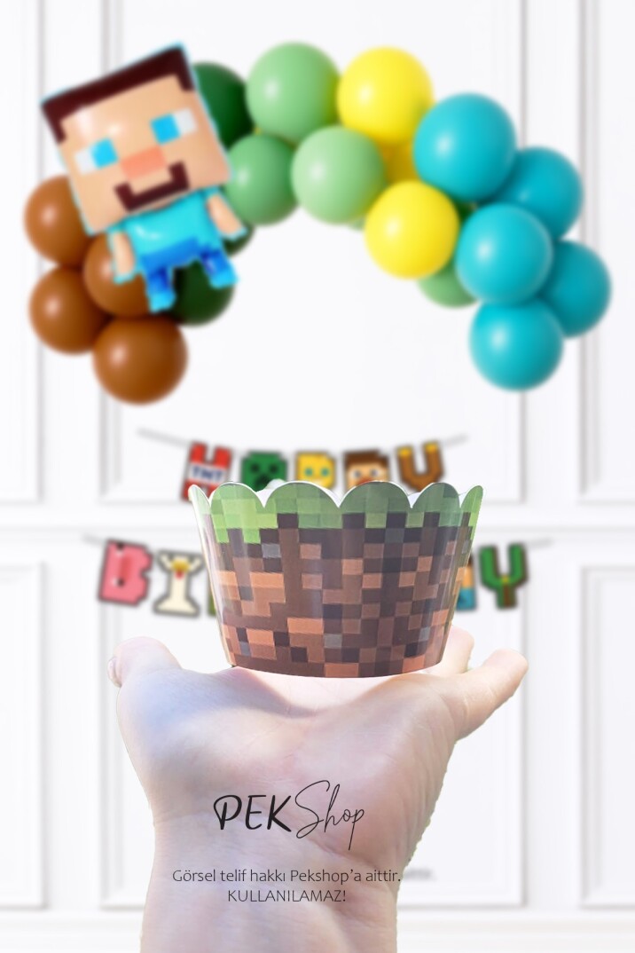 Minecraft Konsept Cupcake Sargısı 10'lu Minecraft Tema Doğum Günü - 1