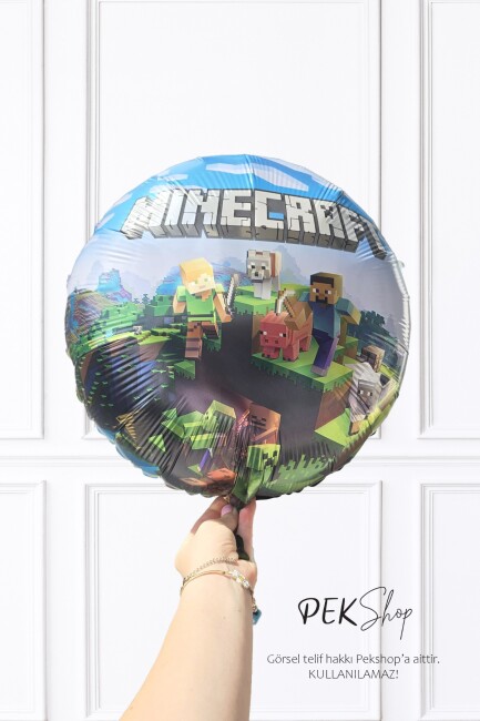Minecraft Konsept Yuvarlak Folyo Balon 18inç Minecraft Tema Baskılı Yuvarlak Folyo Balon - 1