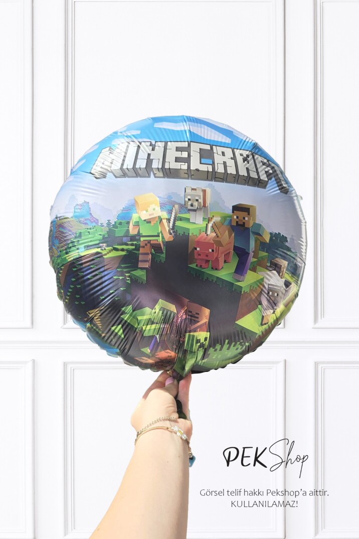 Minecraft Konsept Yuvarlak Folyo Balon 18inç Minecraft Tema Baskılı Yuvarlak Folyo Balon - 1