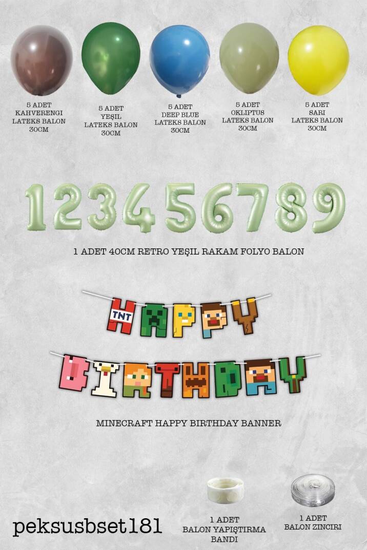 Minecraft Tema Doğum Günü Balon Zinciri Seti - 2