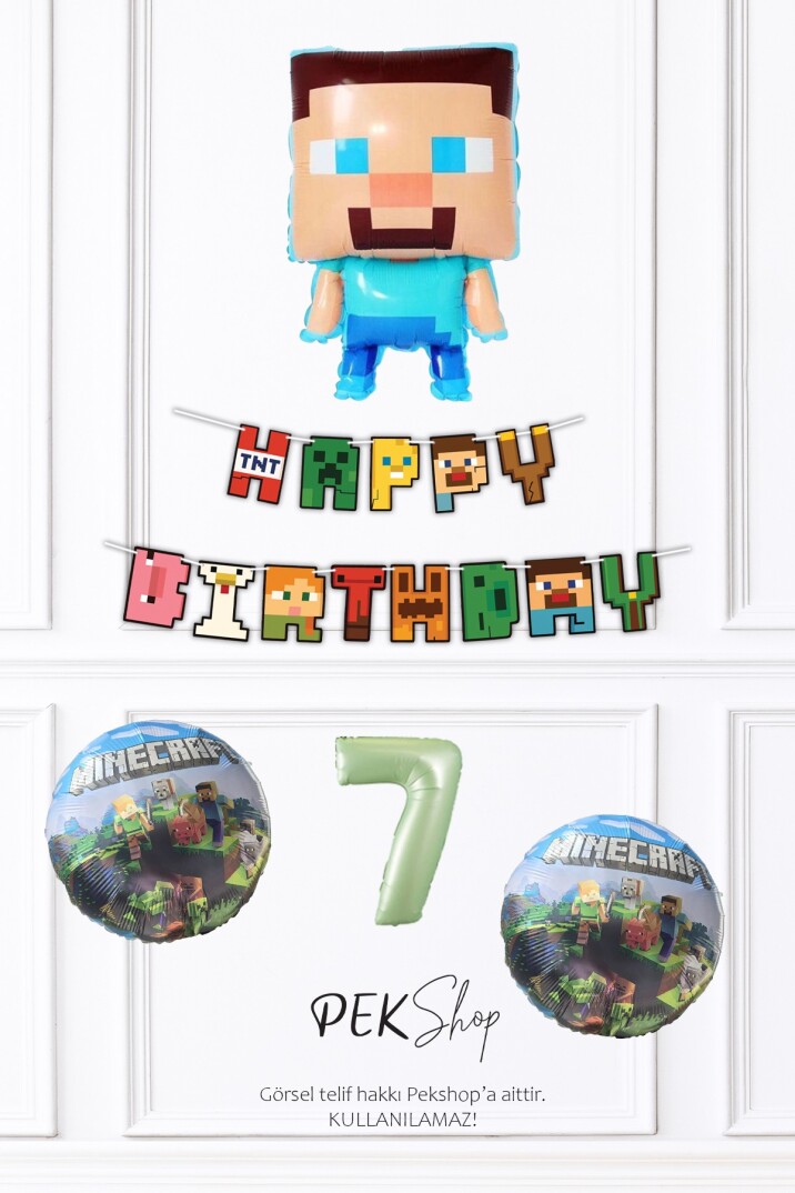Minecraft Tema Steve Balonlu Doğum Günü Balon Seti - 13
