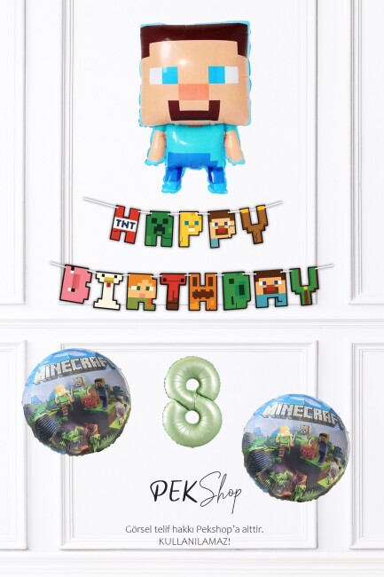 Minecraft Tema Steve Balonlu Doğum Günü Balon Seti - 15