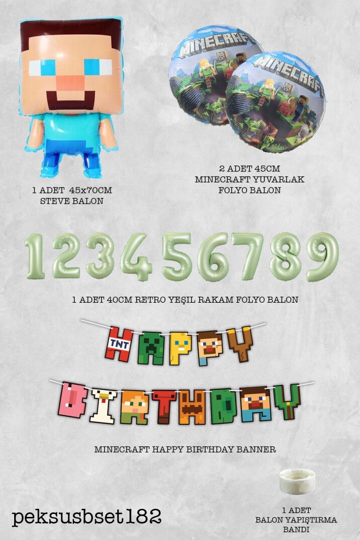 Minecraft Tema Steve Balonlu Doğum Günü Balon Seti - 18