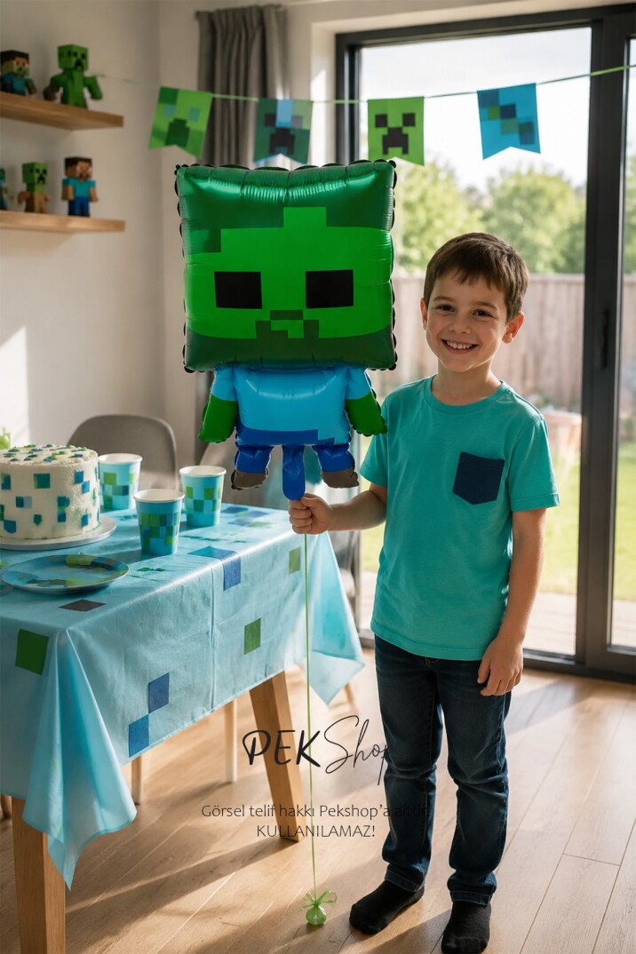 Minecraft Zombi Folyo Balon Minecraft Tema Balon - 2