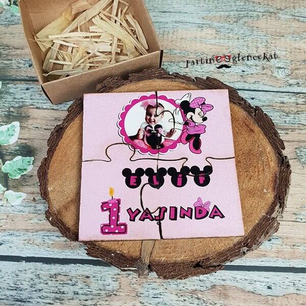 Minie Mouse Konsept Ahşap Puzzle Magnet - 1