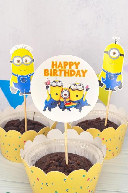 Minions Konsept Kürdan Süsleri Cupcake Süsleri Lüks Büyük Boy 10lu Paket - 3