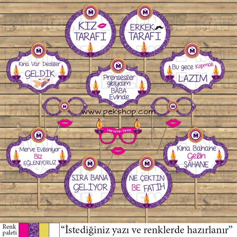 Mor Glitter Kına Gecesi Konuşma Balonları Seti - 1