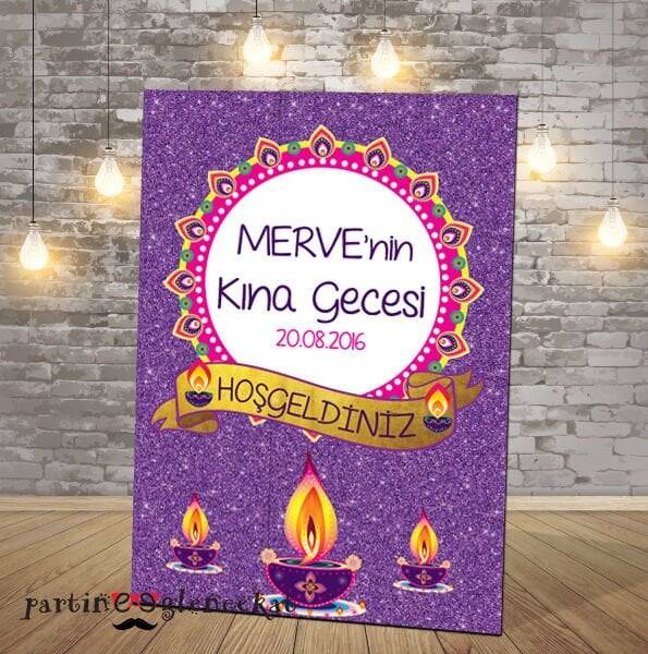 Mor Glitter Konsept Kına Gecesi Karşılama Panosu - 1