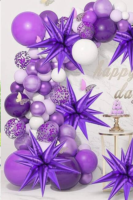 Mor Kutup Yıldızı Folyo Balon Tek Parça Büyük Kutup Yıldız Balon 27inç 70cm - 3