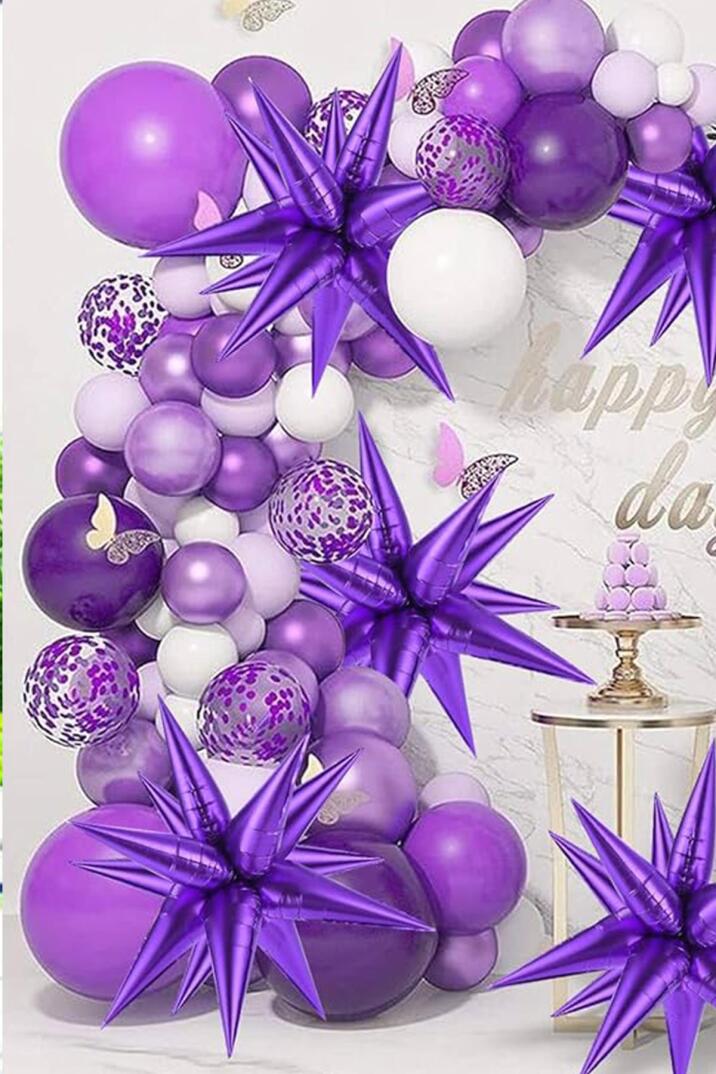 Mor Kutup Yıldızı Folyo Balon Tek Parça Büyük Kutup Yıldız Balon 27inç 70cm - 3