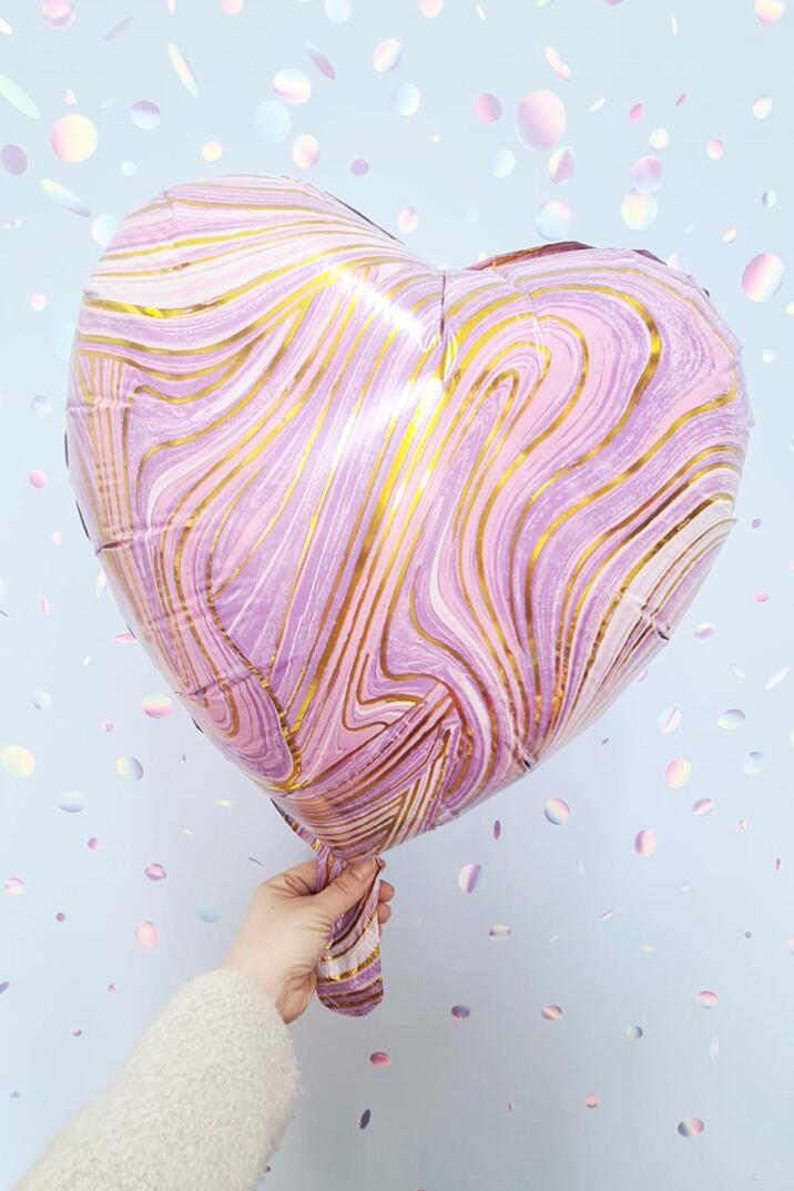 Mor Mermer Kalp Folyo Balon Retro Balon Kalp Şekilli 18inç 45cm - 1