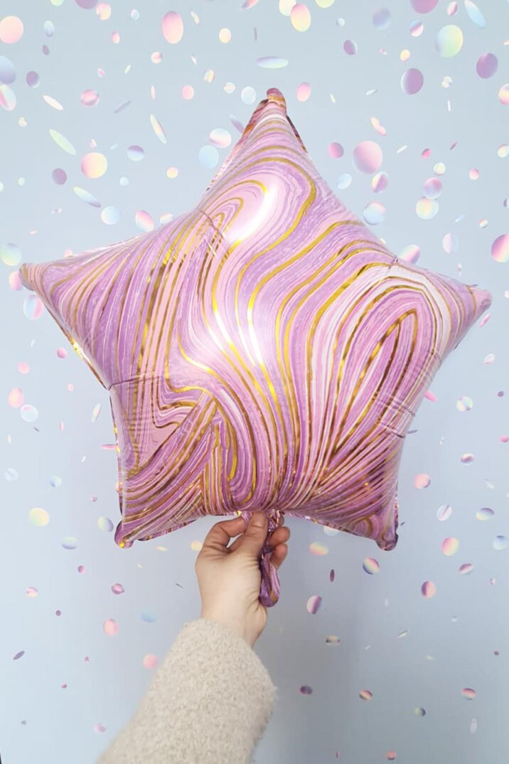 Mor Mermer Yıldız Folyo Retro Mermer Desen Yıldız Balon 18inç - 1