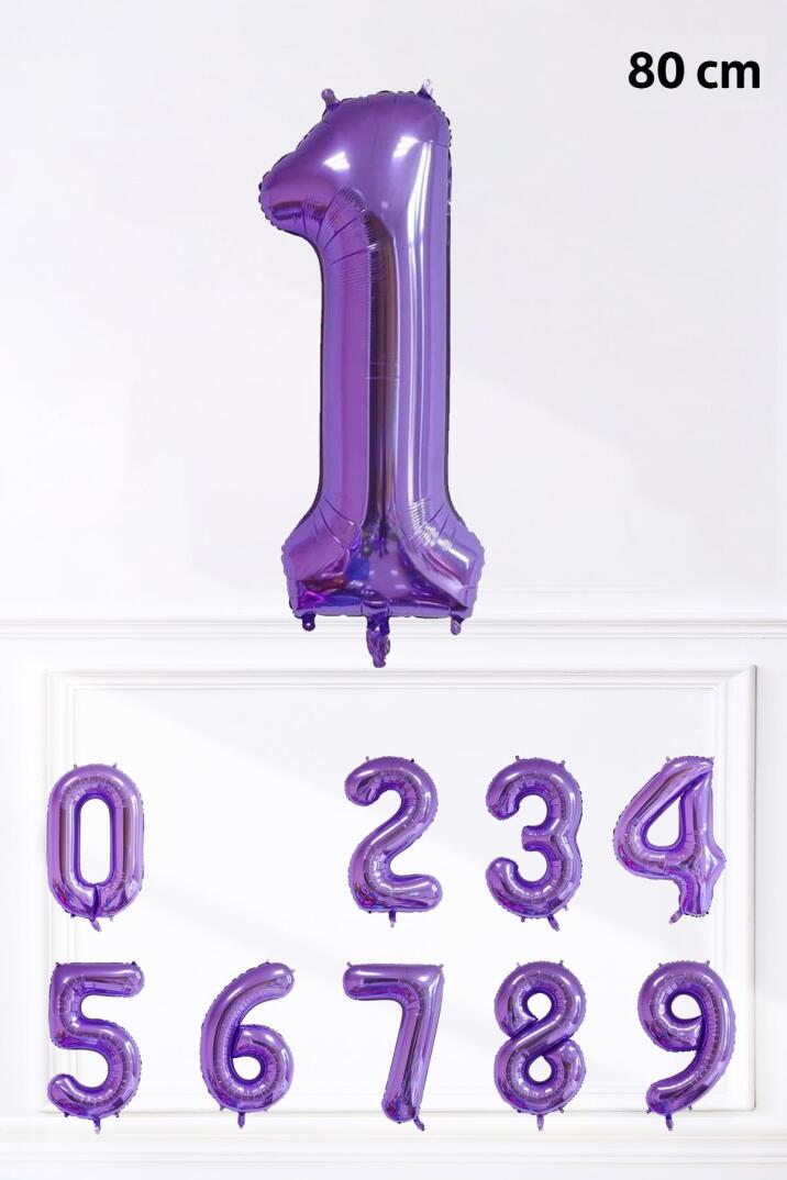 Mor Rakam Folyo Balon Büyük Boy Mor Sayı Yaş Balonu 85cm 34inç - 1